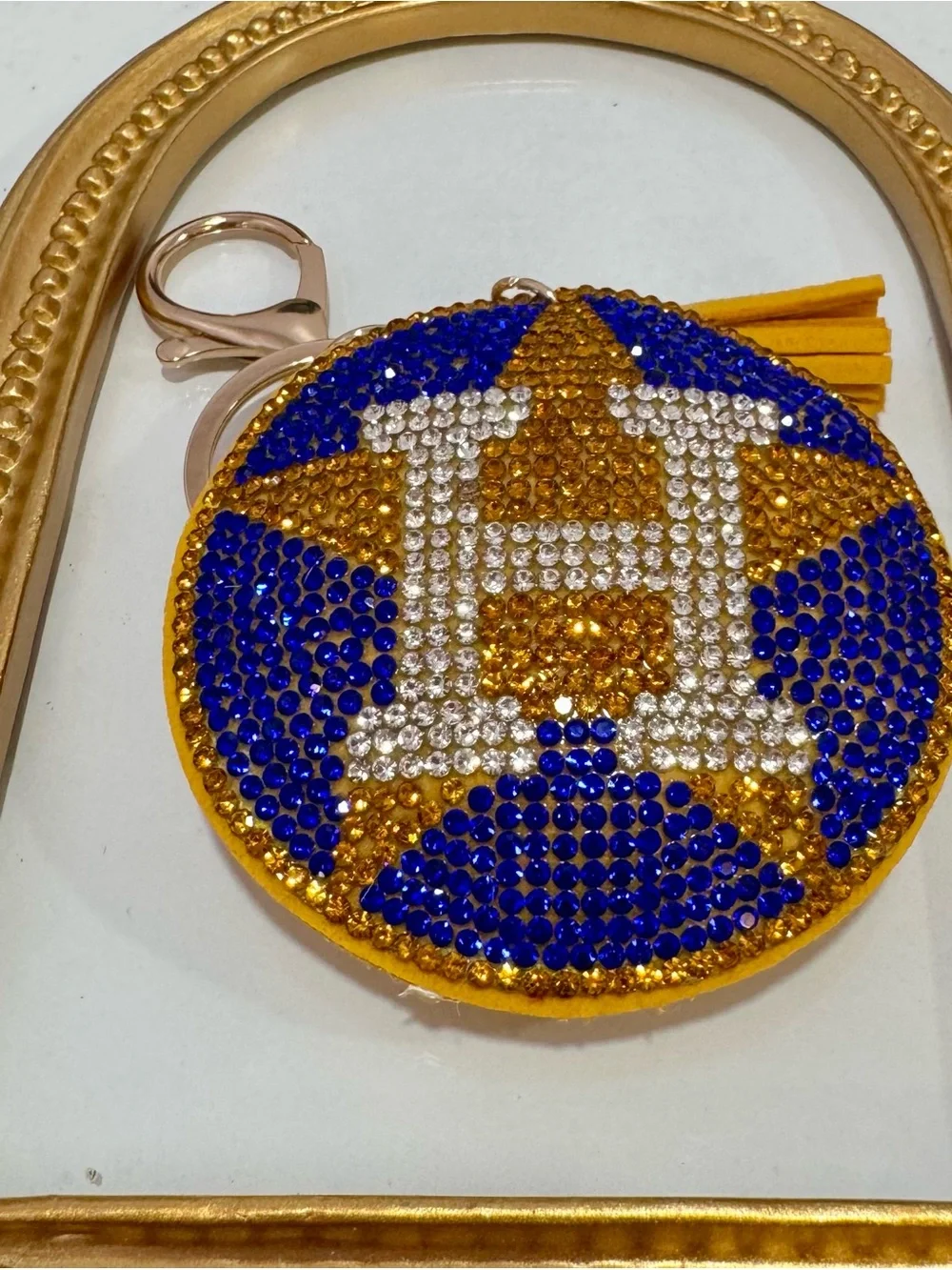 New Crystal Monogram Round Keychain in Royal Blue